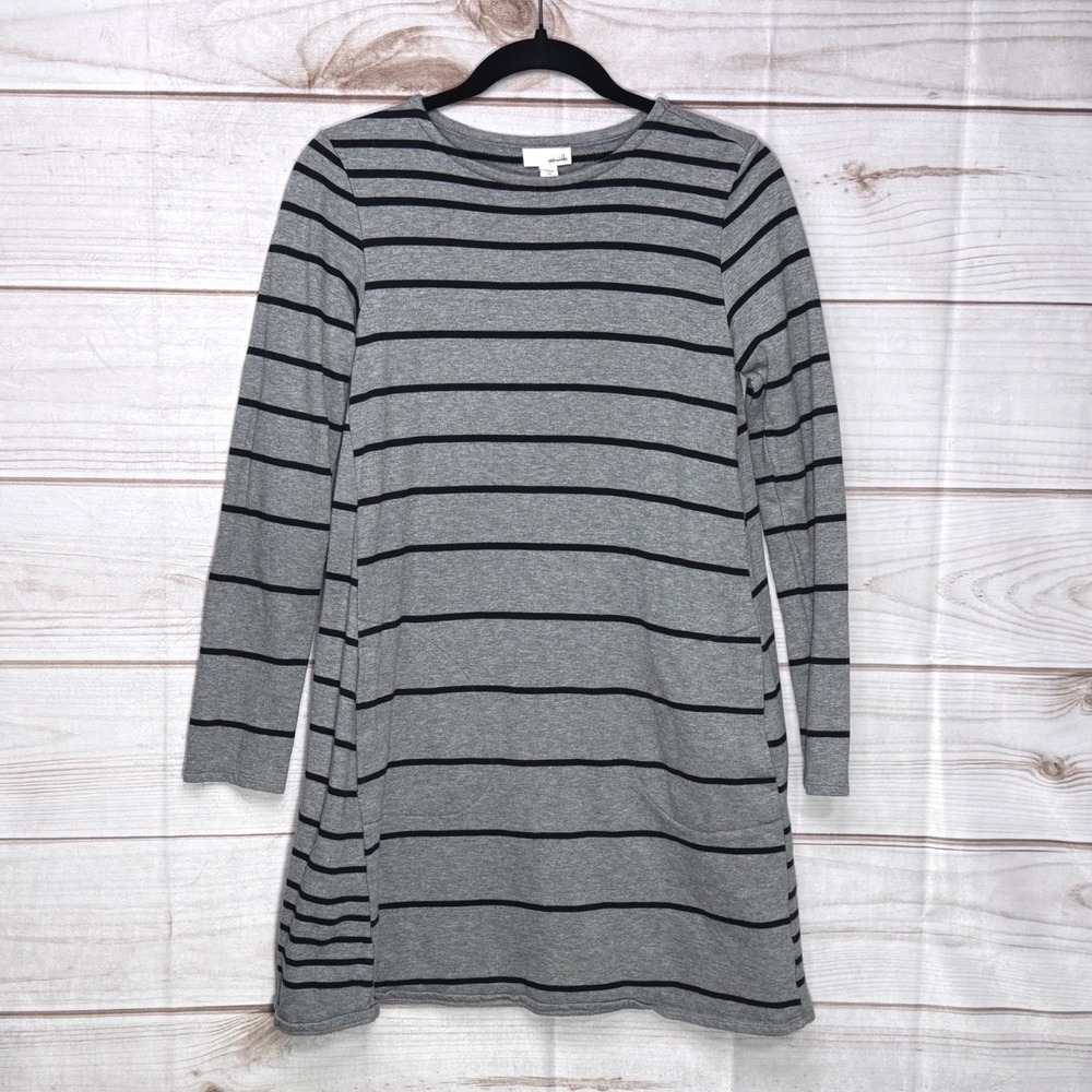 J. Jill Grey Black Striped Long Sleeve Tunic Top Dress Cotton Modal XS